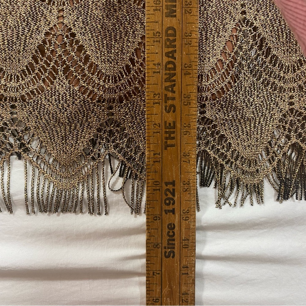 S L Fashions Vintage Mini Dress Boho Gold Sleeveless Fringe Dress Lace - Picture 6 of 8